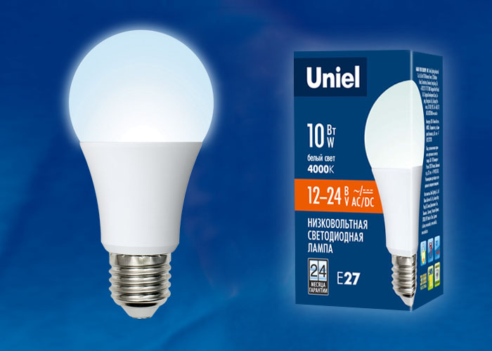 LED-A60-10W/NW/E27/FR/12-24V PLO55WH Лампа светодиодная. 12-24В. Форма «A», матовая. Белый свет (400 LED-A60-10W/NW/E27/FR/12-24V PLO55WH Лампа светодиодная. 12-24В. Форма «A», матовая. Белый свет (400