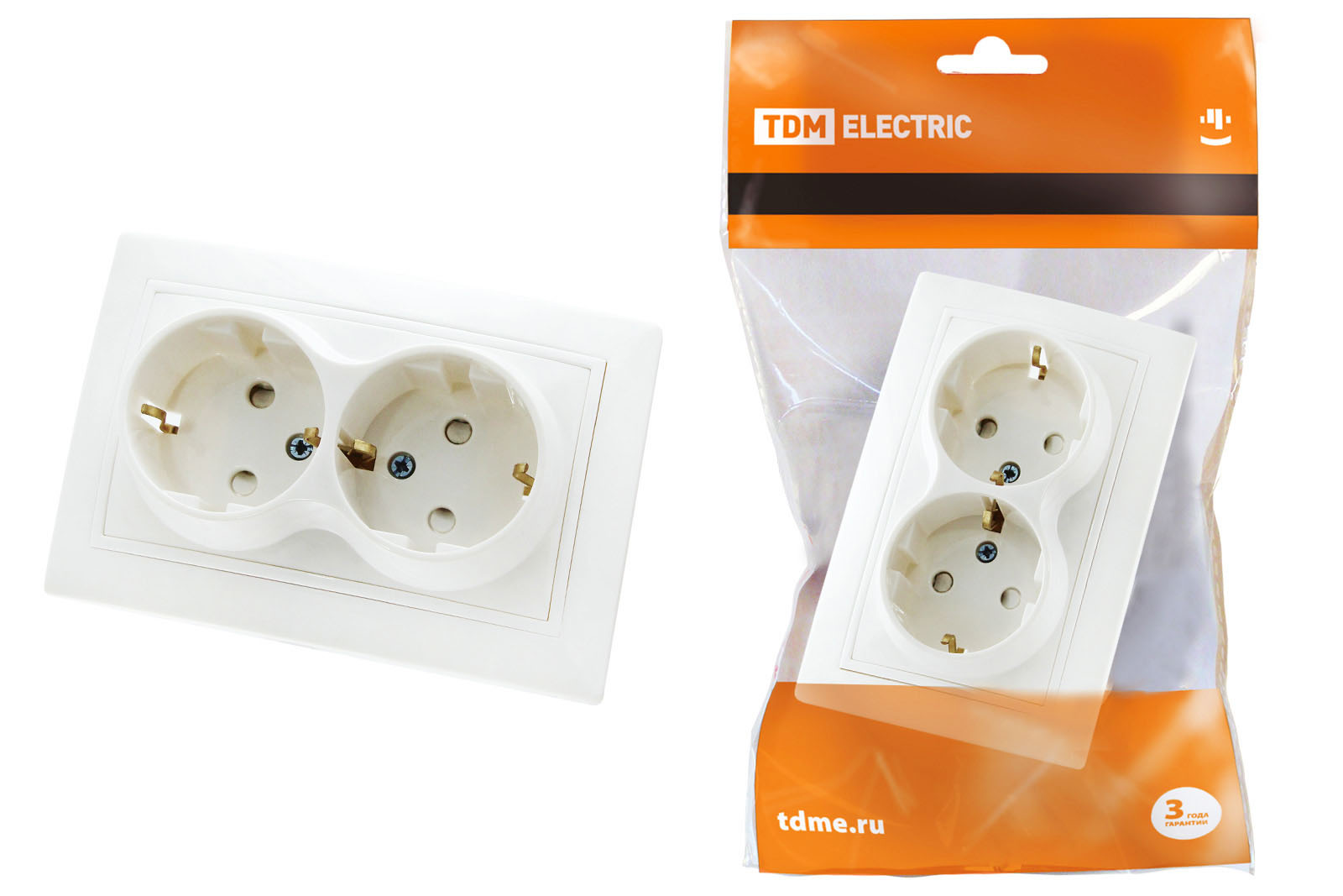 Розетка двойная 2П+З с защ. шт. 16А 250В белая Таймыр